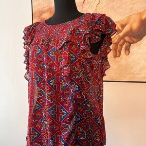 Meadow Rue Ruffled Blouse Red and Blue